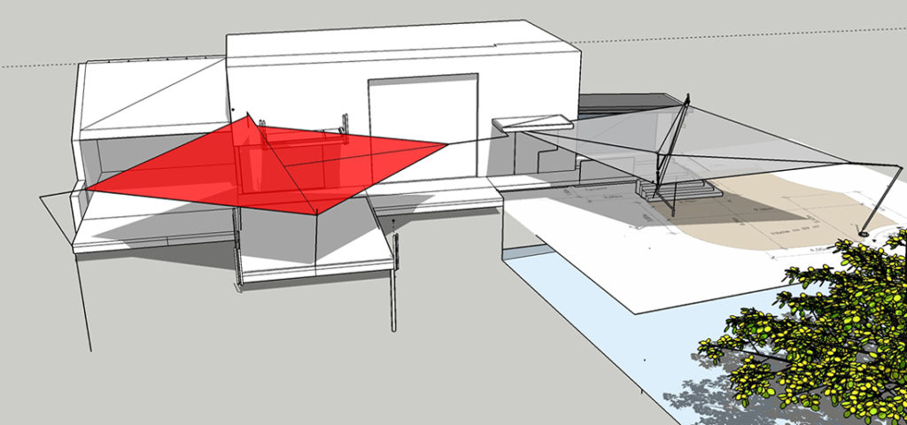 Skizze Sonnensegel Innenarchitektur: Beschattungssystem fuer den Garten